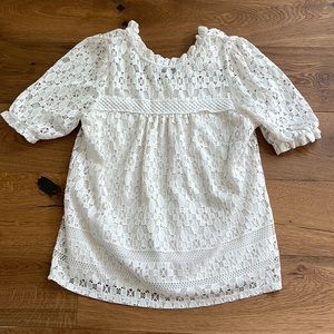 Monteau Cream Lace Top Shirt Blouse